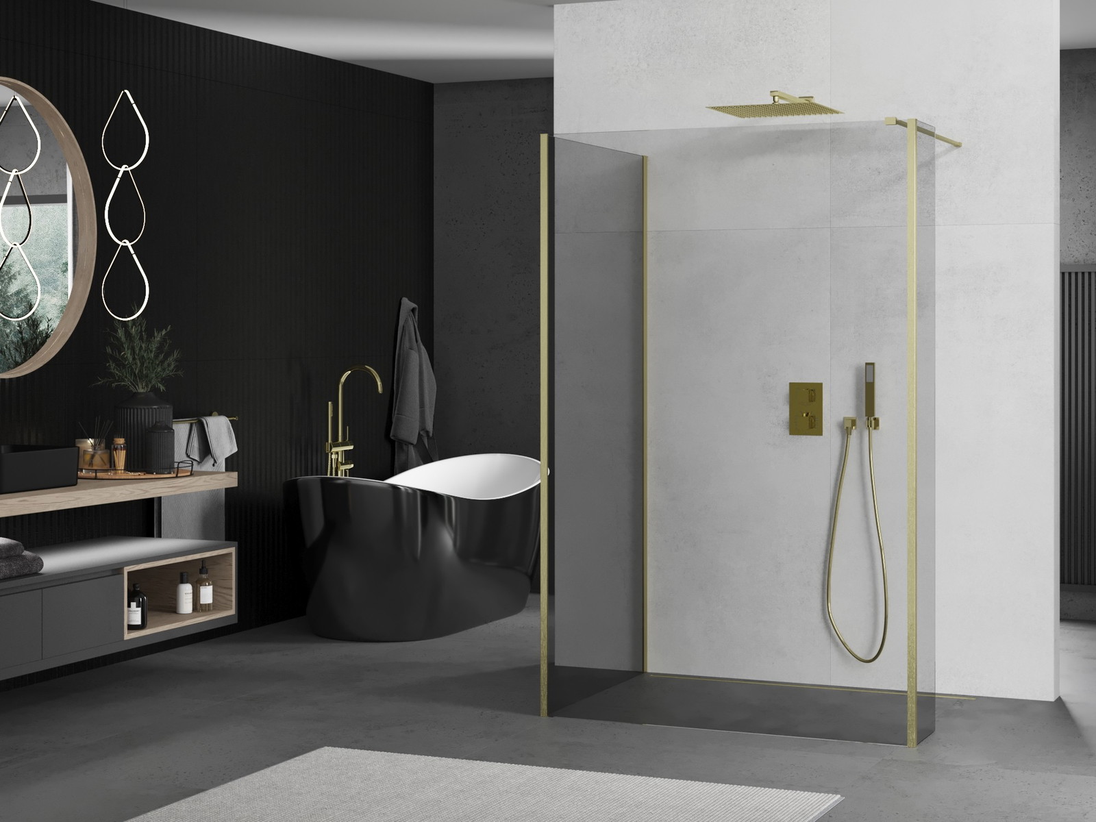 Mexen Kioto ścianka prysznicowa Walk-in 125 x 80 x 40 cm, transparent, złota szczotkowana - 800-125-080-221-55-00-040